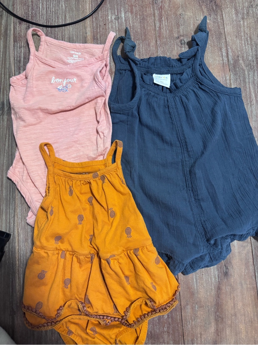 3-Piece Baby Girl Romper Set - Pink, Navy, Mustard